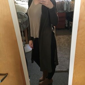 Longline side slit cardigan- Olive Green